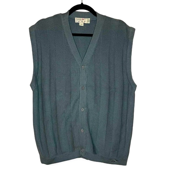 Vintage Reebok Golf Knit Sweater Vest Green Button Down L - Picture 1 of 6